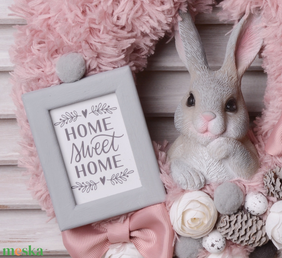 Hűsvéti Cuki nyuszi HOME sweet home - ünnepi díszek, dekorációk - húsvéti díszek és dekorációk - húsvéti ajtódísz, kopogtató - Meska.hu