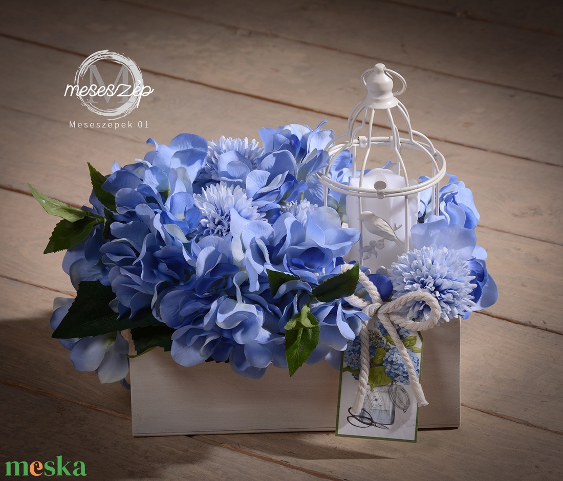 Kék hortenzia varázslat asztaldísz - otthon & életmód - dekoráció - asztal és polc dekoráció - asztaldísz - Meska.hu