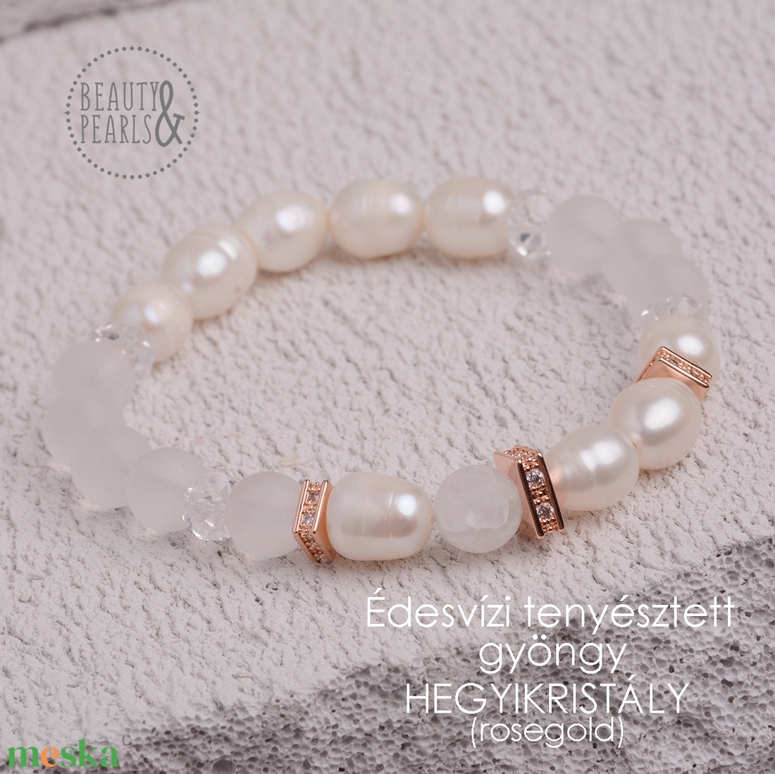 Gyöngy és hegyikristály karkötő  - ékszer - karkötő - ásványkarkötő - Meska.hu