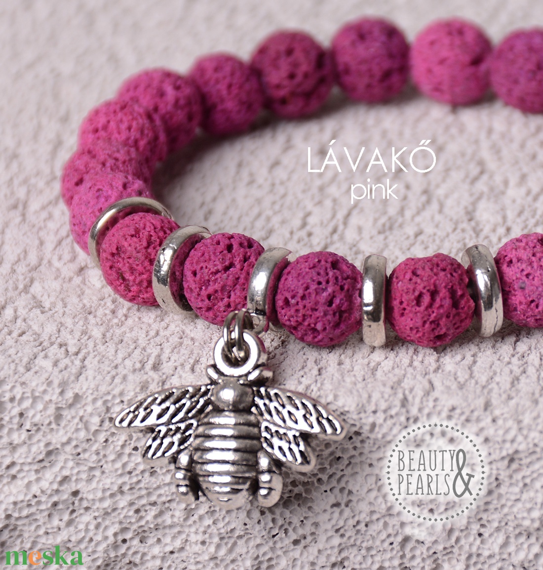 LÁVAKŐ pink 8 mm BEE - ékszer - karkötő - ásványkarkötő - Meska.hu LÁVAKŐ pink 8 mm BEE - ékszer - karkötő - ásványkarkötő - Meska.hu