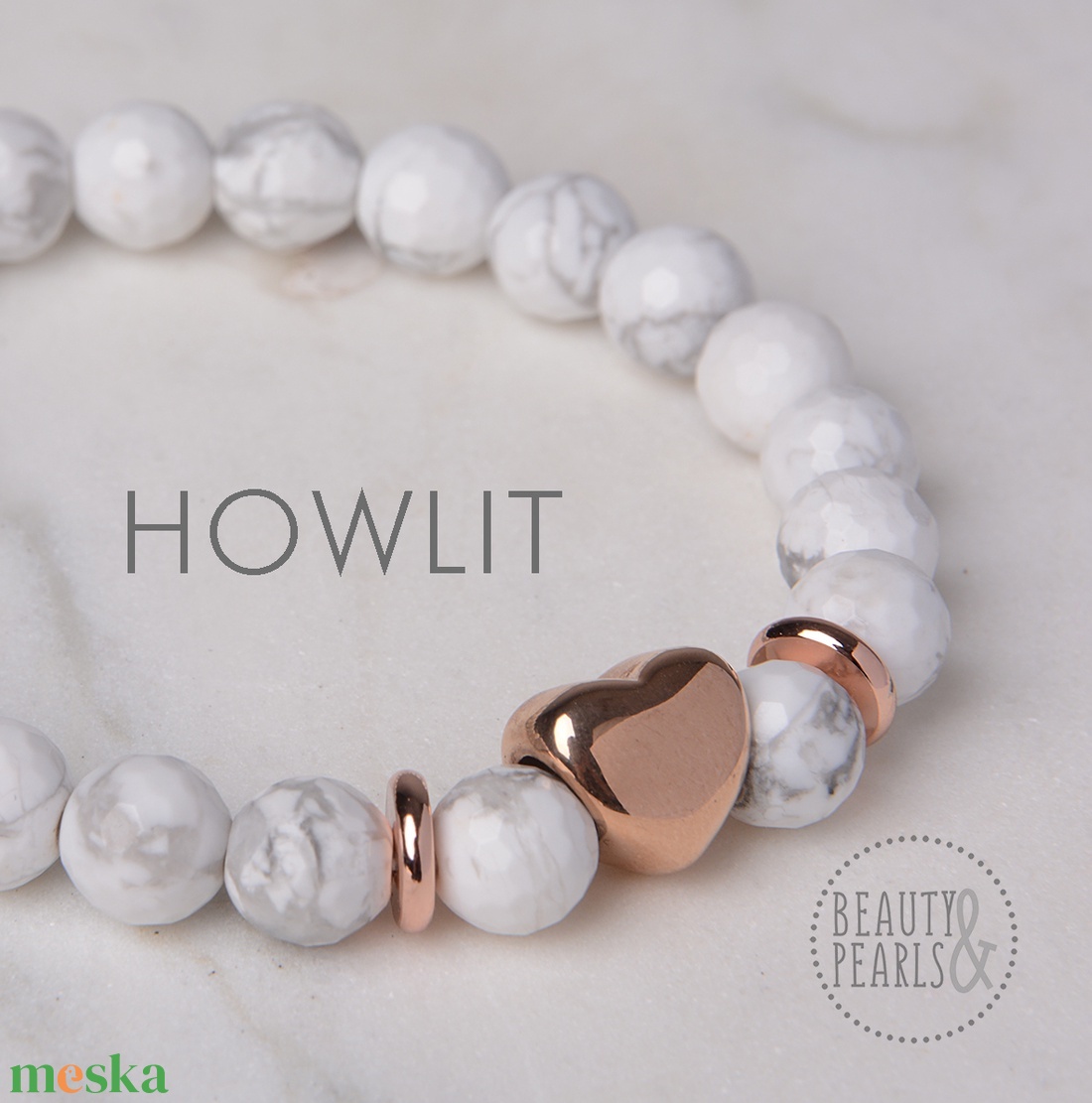 Fehér HOWLIT 8 mm fazettált, rosegold szívvvel ásványkarkötő - ékszer - karkötő - ásványkarkötő - Meska.hu Fehér HOWLIT 8 mm fazettált, rosegold szívvvel ásványkarkötő - ékszer - karkötő - ásványkarkötő - Meska.hu