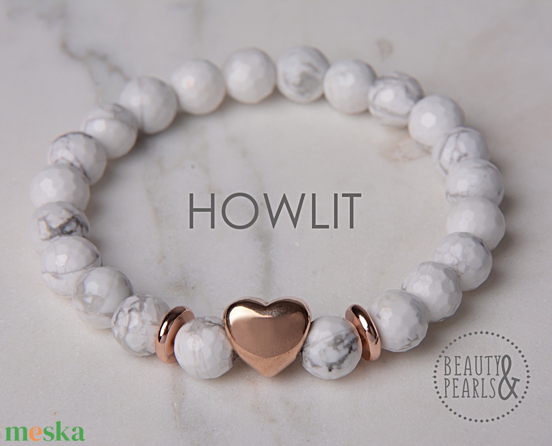 Fehér HOWLIT 8 mm fazettált, rosegold szívvvel ásványkarkötő - ékszer - karkötő - ásványkarkötő - Meska.hu Fehér HOWLIT 8 mm fazettált, rosegold szívvvel ásványkarkötő - ékszer - karkötő - ásványkarkötő - Meska.hu