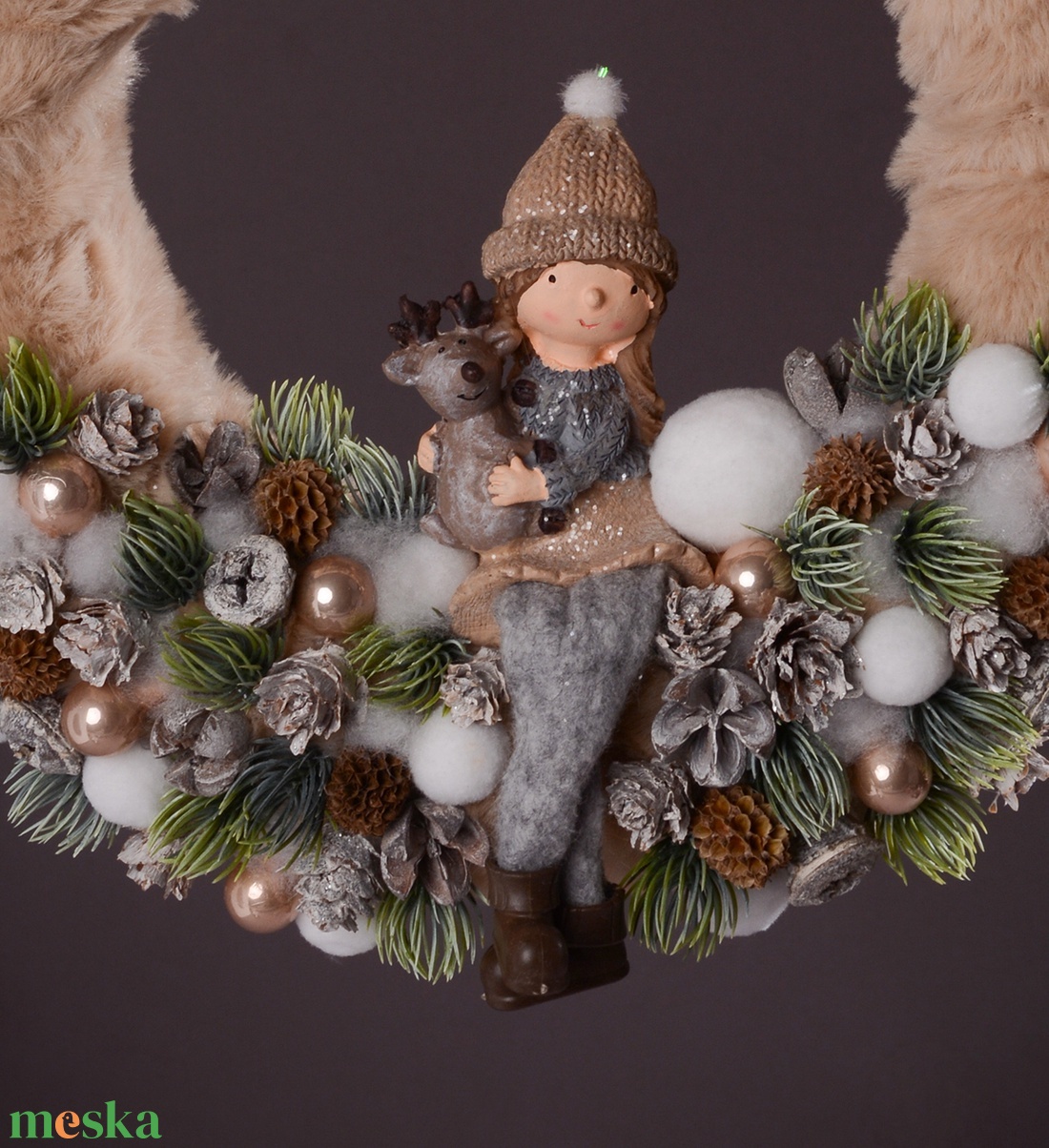 Karácsonyi bézs ajtókopogtató - karácsony - adventi díszek - adventi ajtódísz - Meska.hu