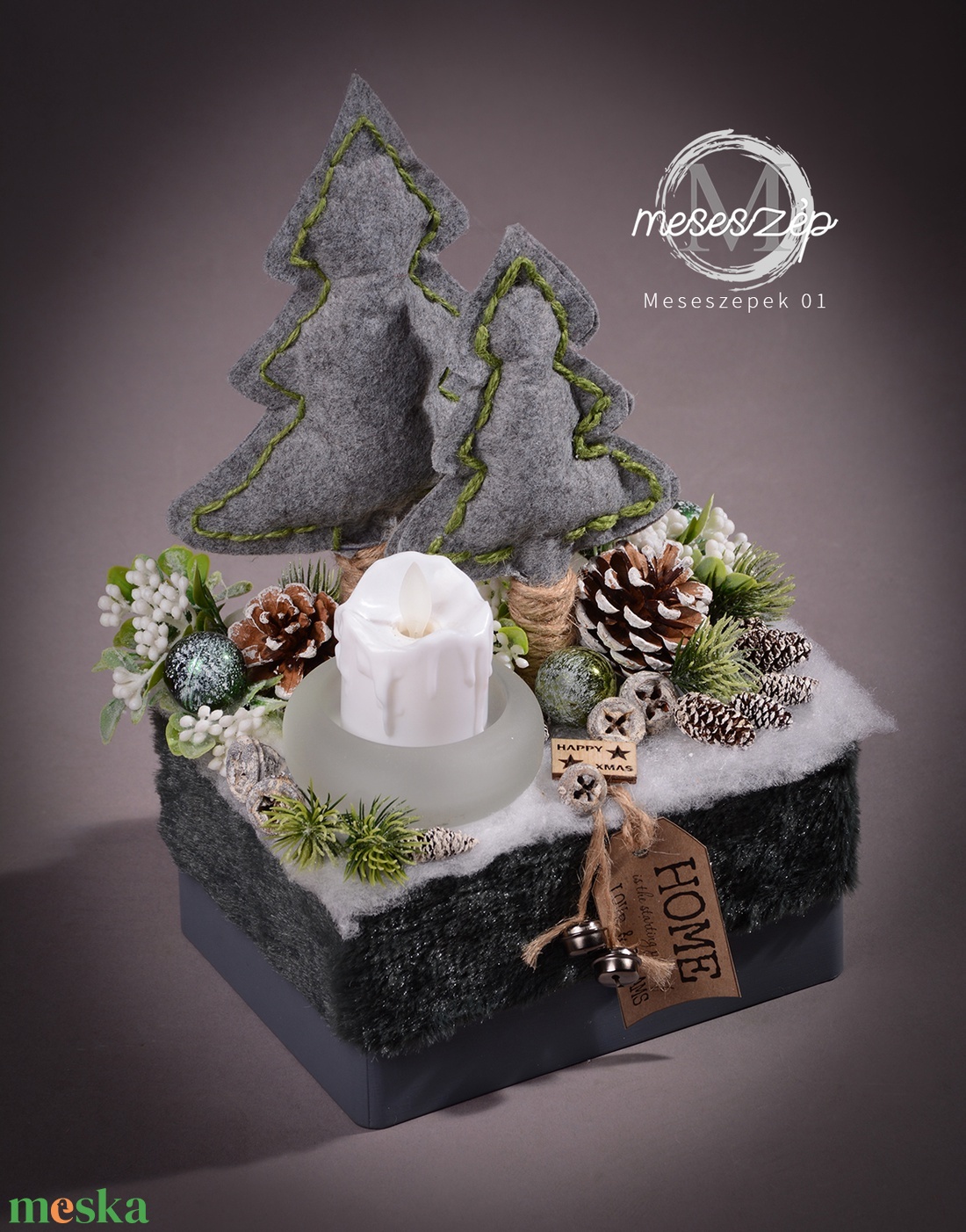 Fenyők  filcből led mécsessel asztaldísz - karácsony - karácsonyi lakásdekoráció - karácsonyi lakásdíszek - Meska.hu