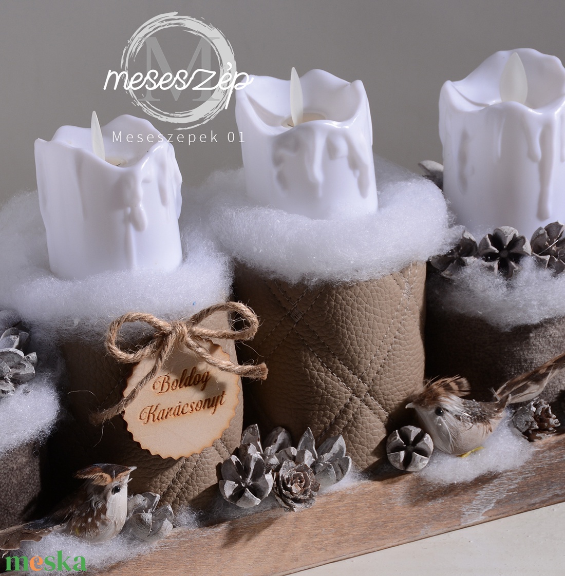 Adventi dísz led gyertyákkal  karácsonyi asztaldísz - karácsony - adventi díszek - adventi asztaldísz - Meska.hu