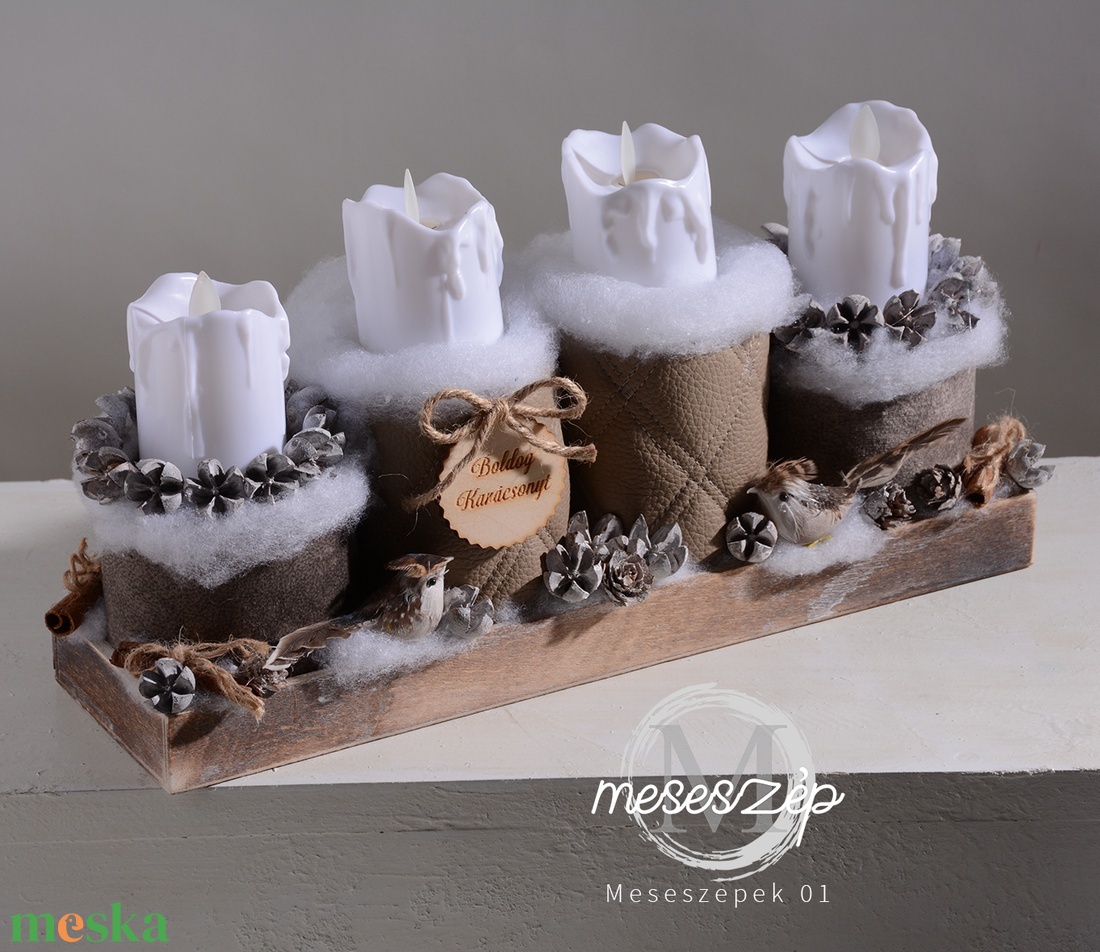 Adventi dísz led gyertyákkal  karácsonyi asztaldísz - karácsony - adventi díszek - adventi asztaldísz - Meska.hu