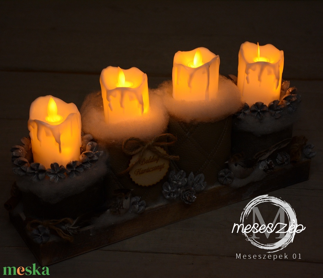 Adventi dísz led gyertyákkal  karácsonyi asztaldísz - karácsony - adventi díszek - adventi asztaldísz - Meska.hu