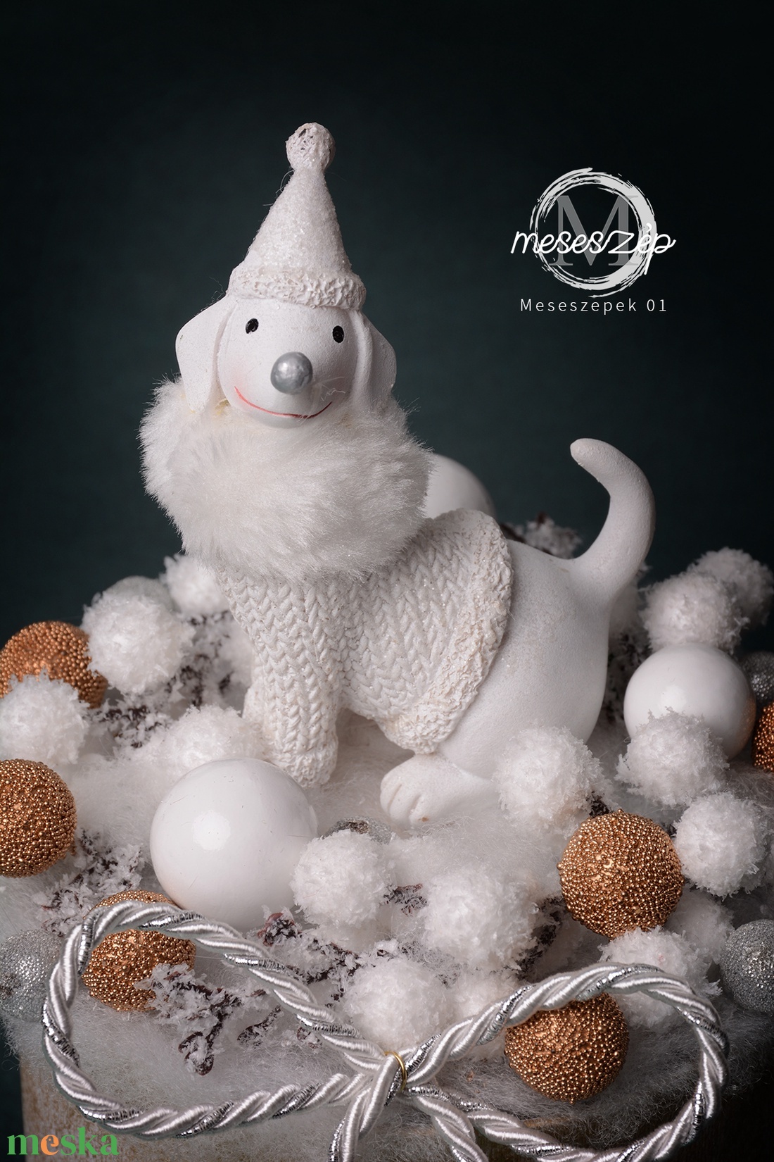 Téli fehér kutya   karácsonyi asztaldísz - karácsony - karácsonyi lakásdekoráció - karácsonyi manók, figurák - Meska.hu