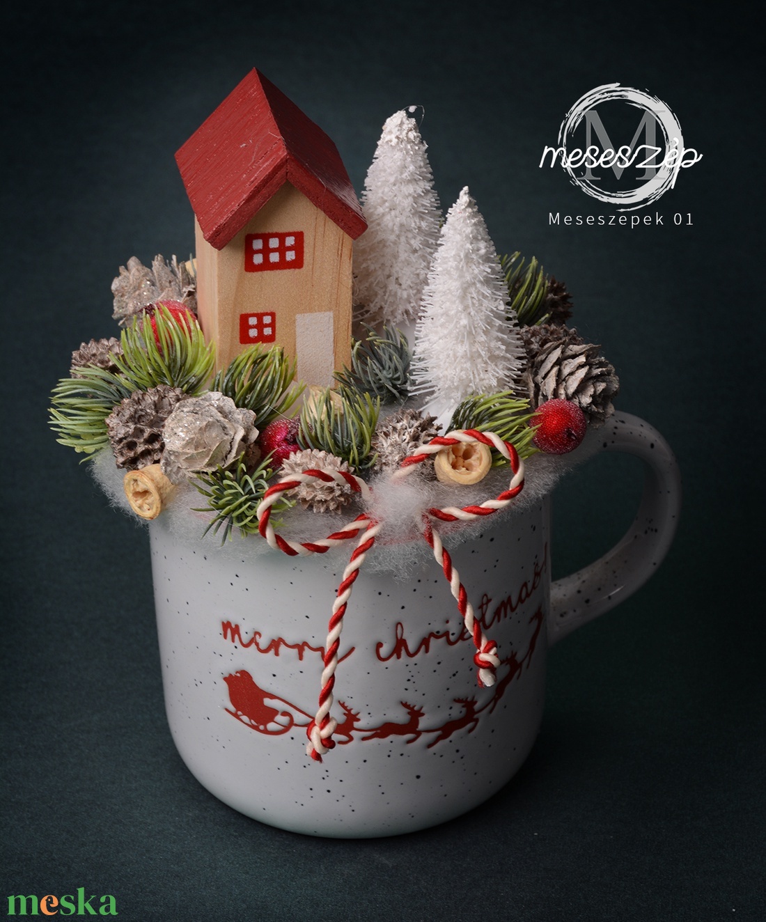 Bögrényi téli faház   karácsonyi asztaldísz - karácsony - karácsonyi lakásdekoráció - ünnepi asztaldekoráció - Meska.hu