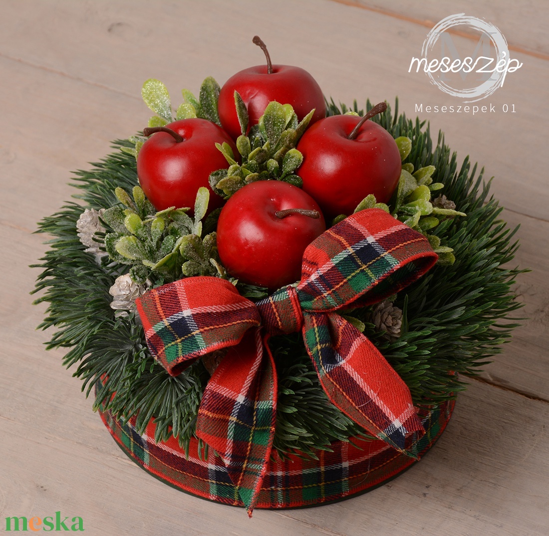 Piros alma   karácsonyi asztaldísz - karácsony - adventi díszek - adventi asztaldísz - Meska.hu