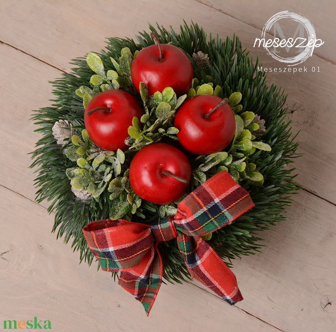 Piros alma   karácsonyi asztaldísz - karácsony - adventi díszek - adventi asztaldísz - Meska.hu