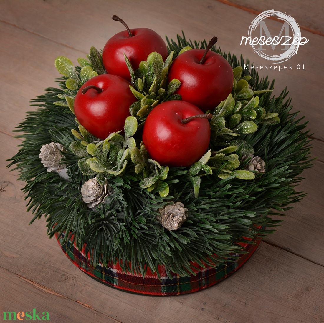 Piros alma   karácsonyi asztaldísz - karácsony - adventi díszek - adventi asztaldísz - Meska.hu