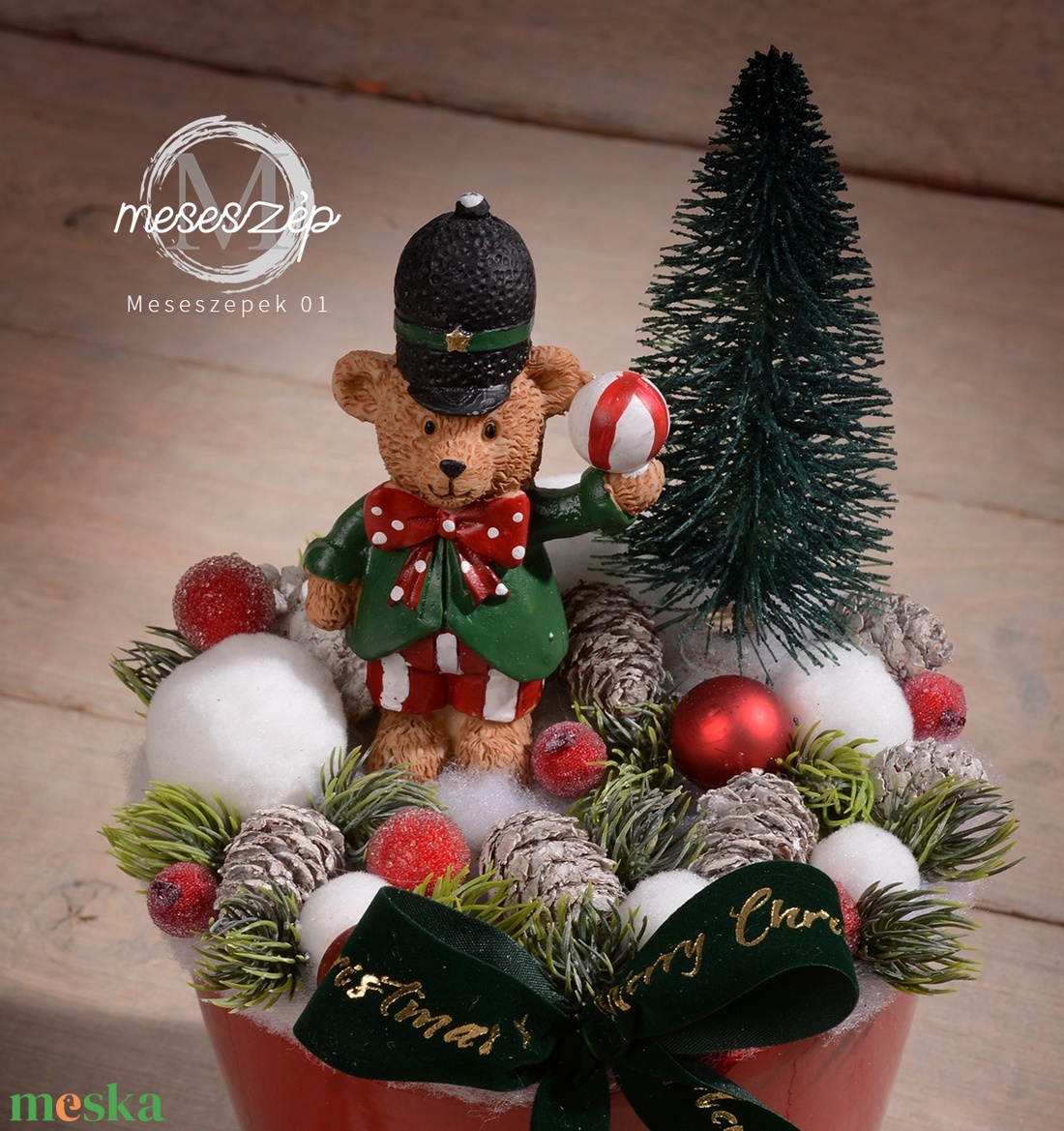 Teddy maci karácsonyi asztaldísz - karácsony - karácsonyi lakásdekoráció - karácsonyi manók, figurák - Meska.hu