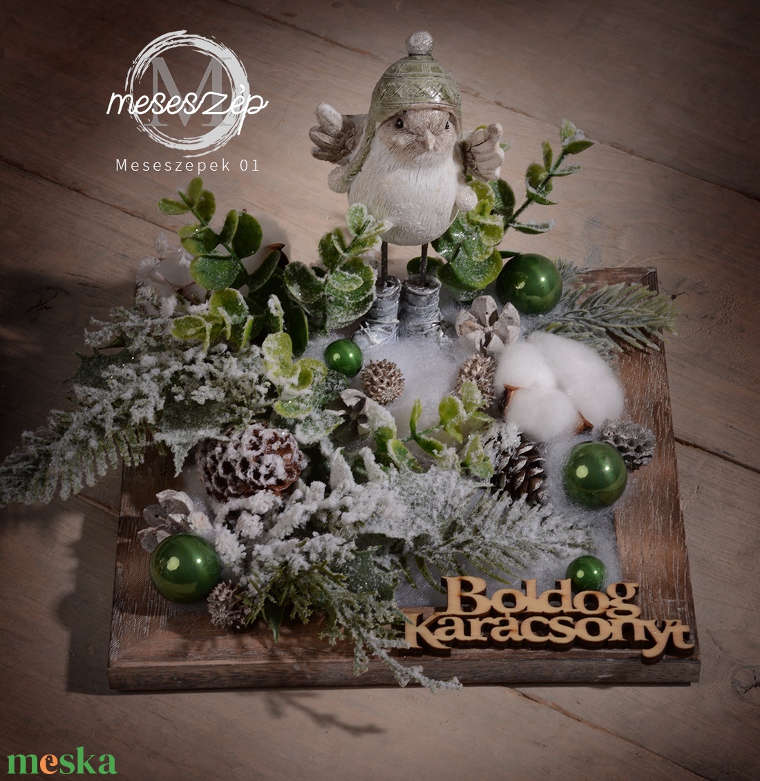 Boldog Karácsonyt téli madárka asztaldísz - karácsony - karácsonyi lakásdekoráció - karácsonyi manók, figurák - Meska.hu