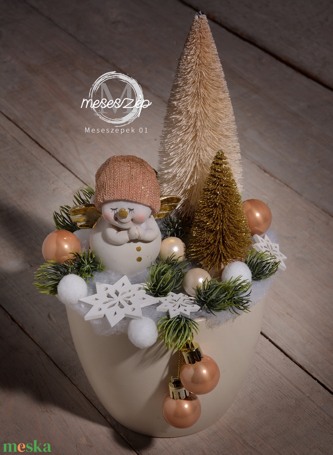 Hóember angyal szárnyakkal asztaldísz - karácsony - karácsonyi lakásdekoráció - karácsonyi manók, figurák - Meska.hu