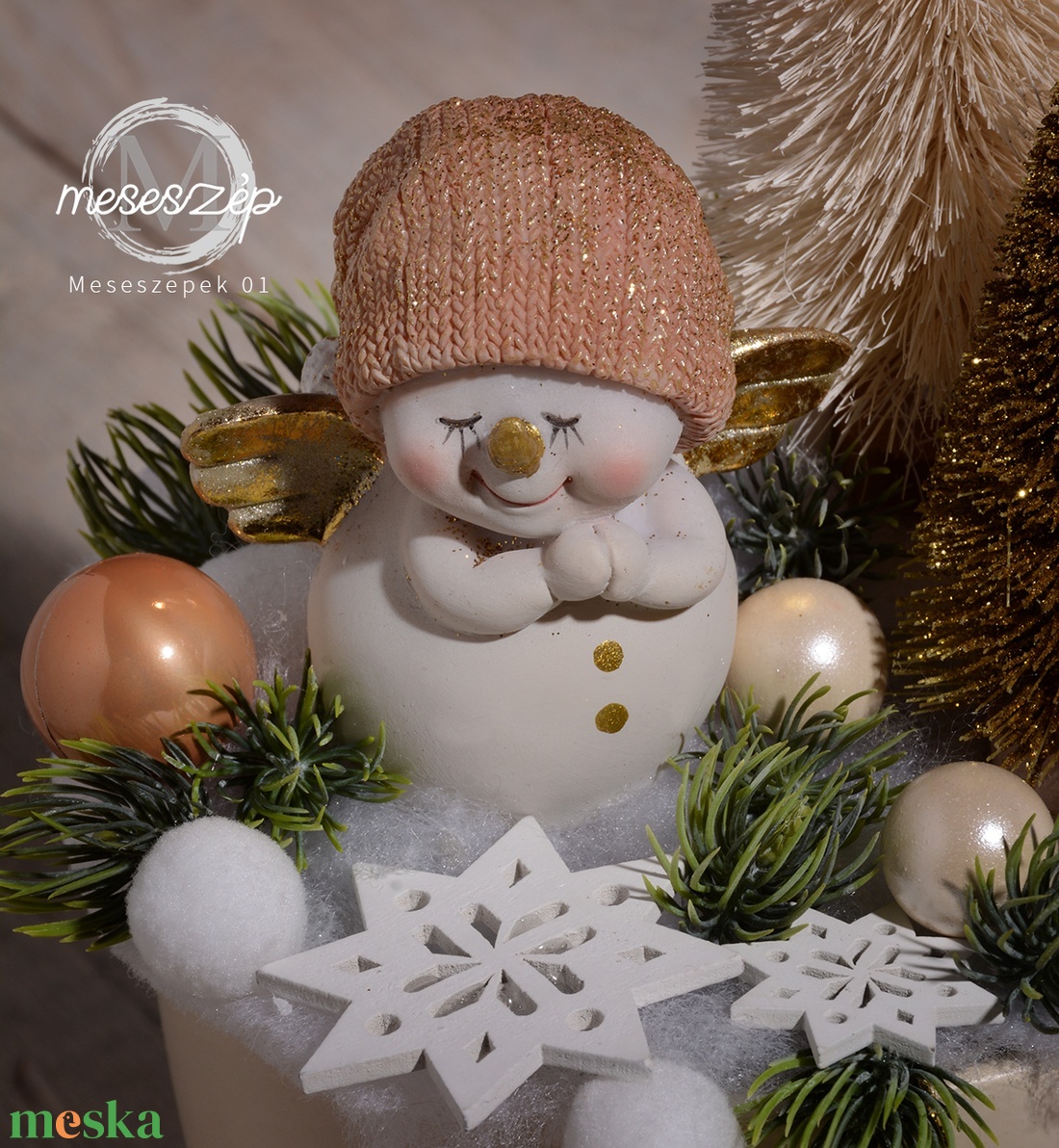 Hóember angyal szárnyakkal asztaldísz - karácsony - karácsonyi lakásdekoráció - karácsonyi manók, figurák - Meska.hu