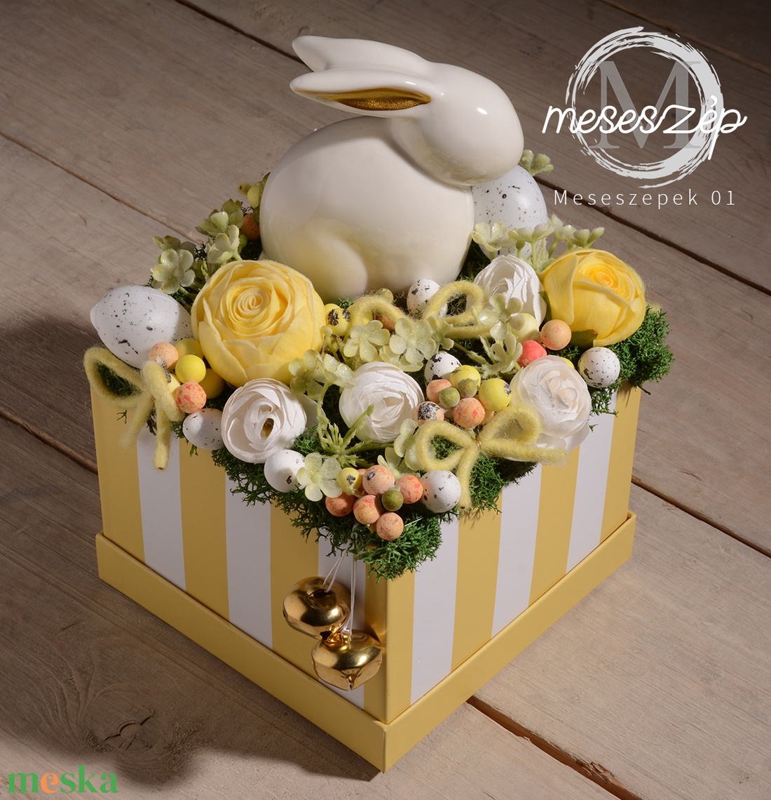 Nyuszi, sárga fehérben tavaszi asztaldísz - otthon & életmód - dekoráció - asztal és polc dekoráció - asztaldísz - Meska.hu