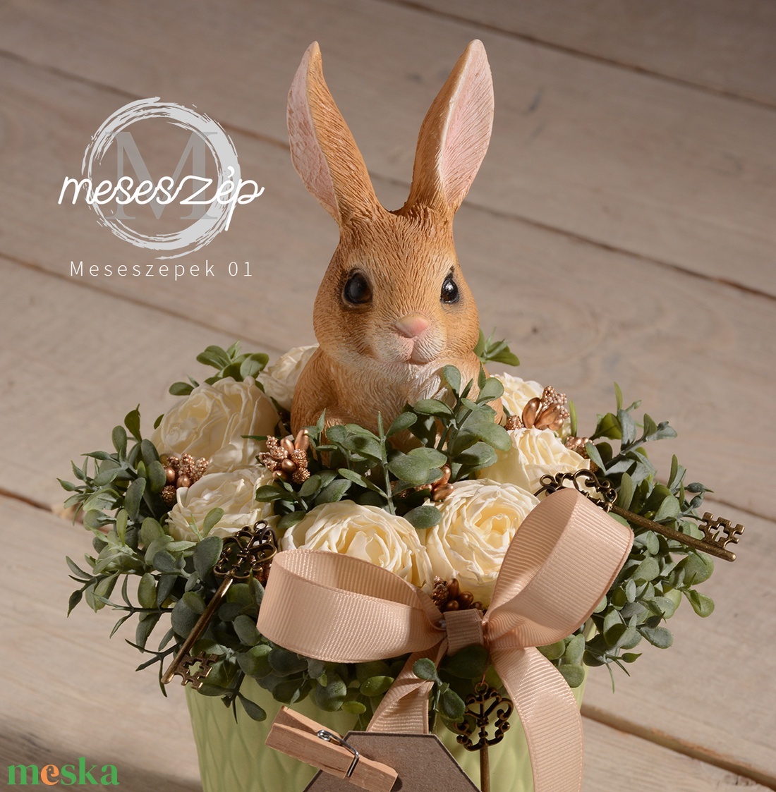 Nyuszi ül a.... tavaszi asztaldísz - otthon & életmód - dekoráció - asztal és polc dekoráció - asztaldísz - Meska.hu