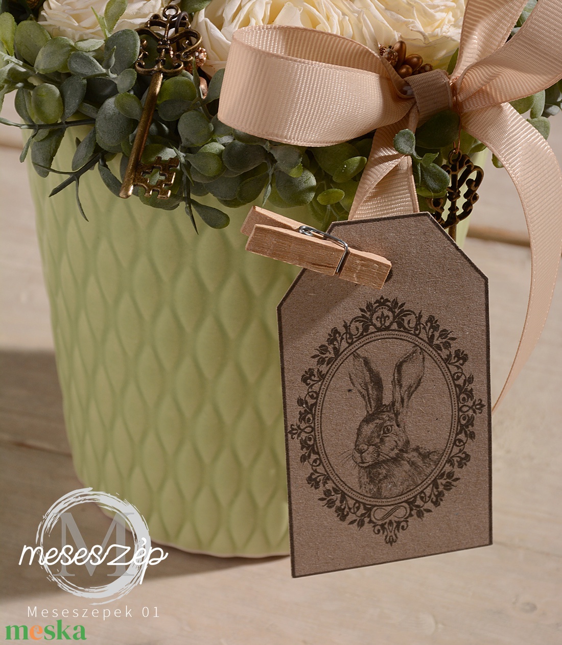 Nyuszi ül a.... tavaszi asztaldísz - otthon & életmód - dekoráció - asztal és polc dekoráció - asztaldísz - Meska.hu