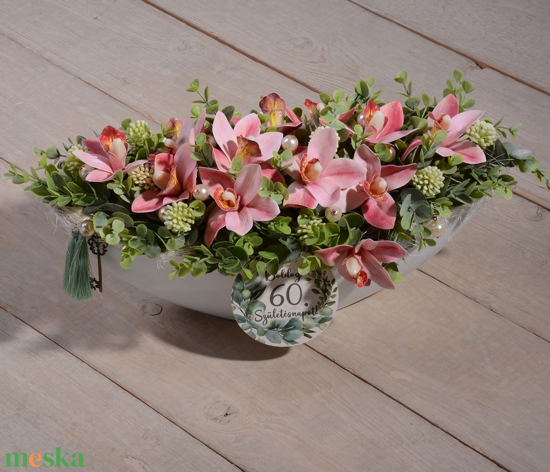 Orchidea fehér csónak 40 cm hosszú - otthon & életmód - dekoráció - asztal és polc dekoráció - asztaldísz - Meska.hu