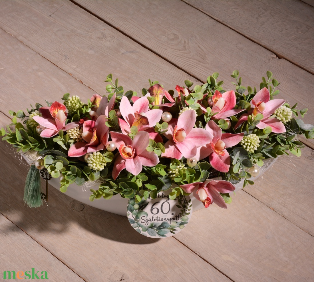 Orchidea fehér csónak 40 cm hosszú - otthon & életmód - dekoráció - asztal és polc dekoráció - asztaldísz - Meska.hu