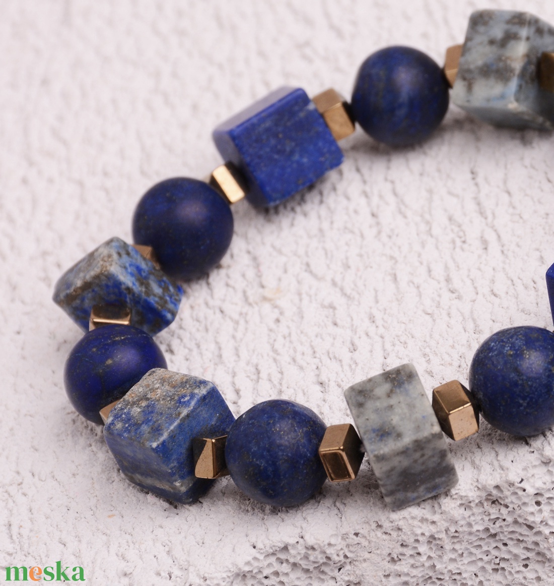 LAPIS LAZULI és hematit  ásványkarkötő 10 mm - ékszer - karkötő - ásványkarkötő - Meska.hu