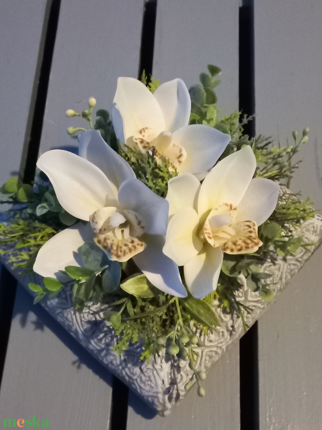 Halottak napi Orchidea sírdísz, beton kaspóban 20x20 cm - otthon & életmód - vallás - temetkezési tárgy - sírdísz, kegyeleti dísz - Meska.hu
