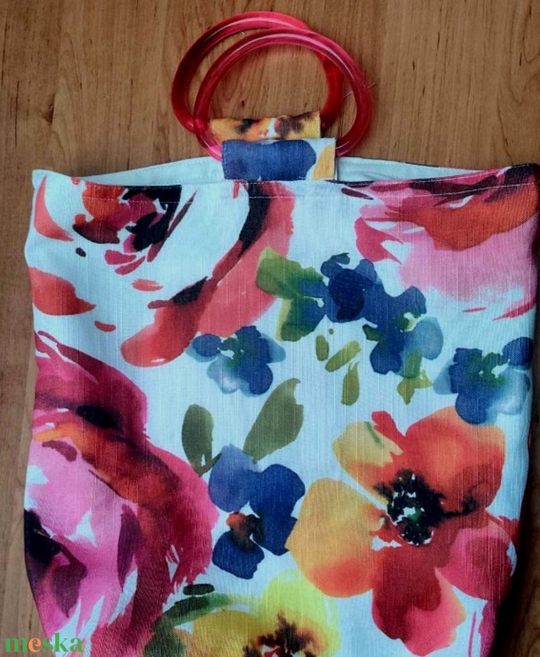 Vidám virágos bevásárló táska - táska & tok - bevásárlás & shopper táska - shopper, textiltáska, szatyor - Meska.hu