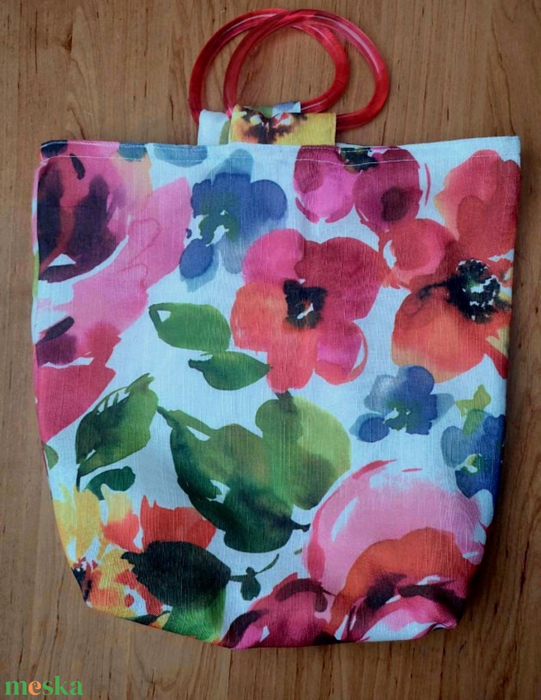 Vidám virágos bevásárló táska - táska & tok - bevásárlás & shopper táska - shopper, textiltáska, szatyor - Meska.hu