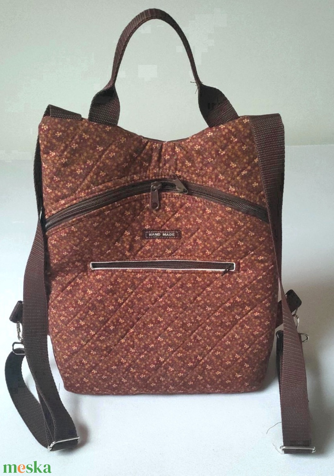 Virágmintás barna tónusú hátizsák - táska & tok - hátizsák - hátizsák - Meska.hu