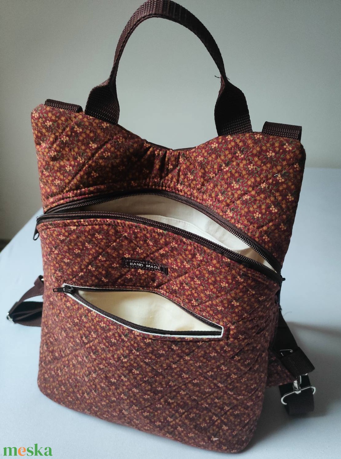 Virágmintás barna tónusú hátizsák - táska & tok - hátizsák - hátizsák - Meska.hu