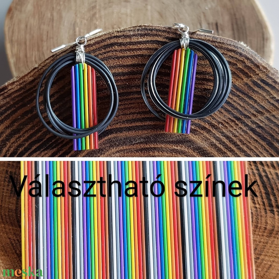 Fekete - szivárvány újrahasznosított drót fülbevaló - ékszer - fülbevaló - lógó fülbevaló - Meska.hu Fekete - szivárvány újrahasznosított drót fülbevaló - ékszer - fülbevaló - lógó fülbevaló - Meska.hu