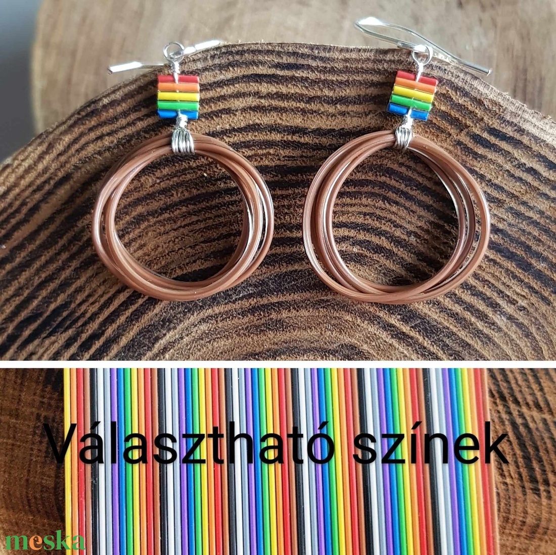 Barna- szivárvány újrahasznosított drót fülbevaló - ékszer - fülbevaló - lógó fülbevaló - Meska.hu Barna- szivárvány újrahasznosított drót fülbevaló - ékszer - fülbevaló - lógó fülbevaló - Meska.hu