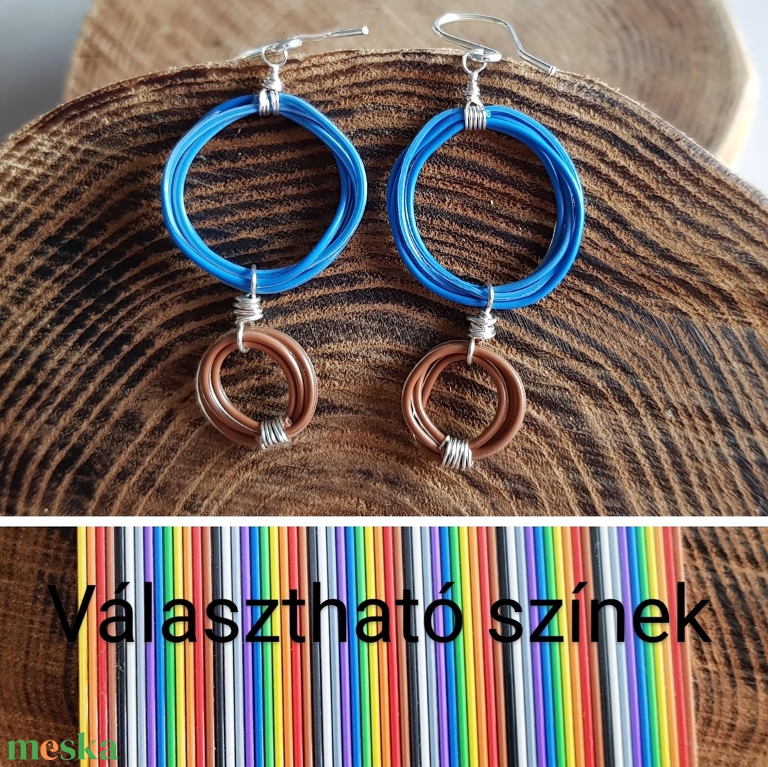 Barna - kék újrahasznosított drót fülbevaló - ékszer - fülbevaló - lógó fülbevaló - Meska.hu Barna - kék újrahasznosított drót fülbevaló - ékszer - fülbevaló - lógó fülbevaló - Meska.hu