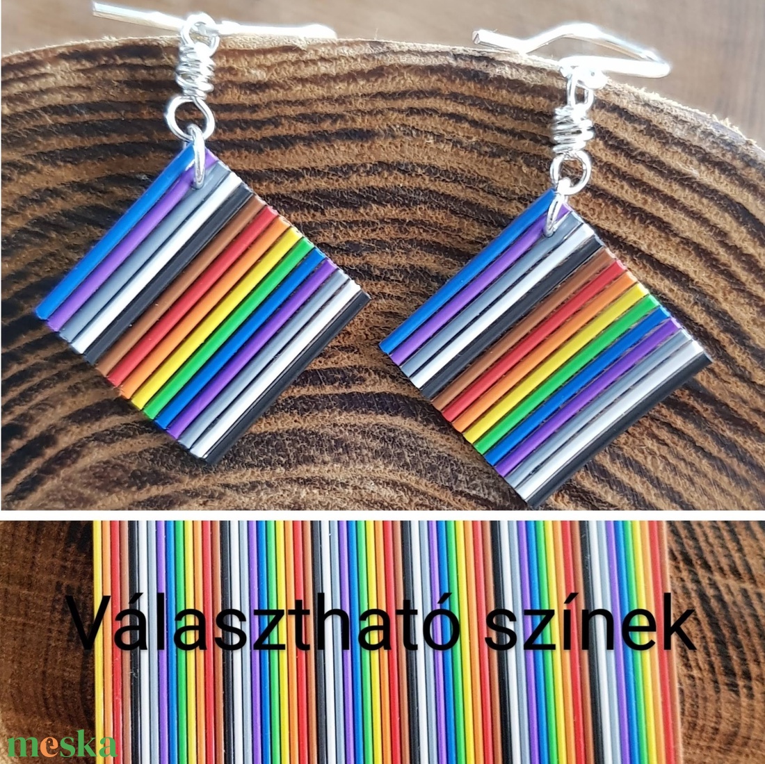 Szivárvány négyzet újrahasznosított drót fülbevaló - ékszer - fülbevaló - lógó fülbevaló - Meska.hu Szivárvány négyzet újrahasznosított drót fülbevaló - ékszer - fülbevaló - lógó fülbevaló - Meska.hu