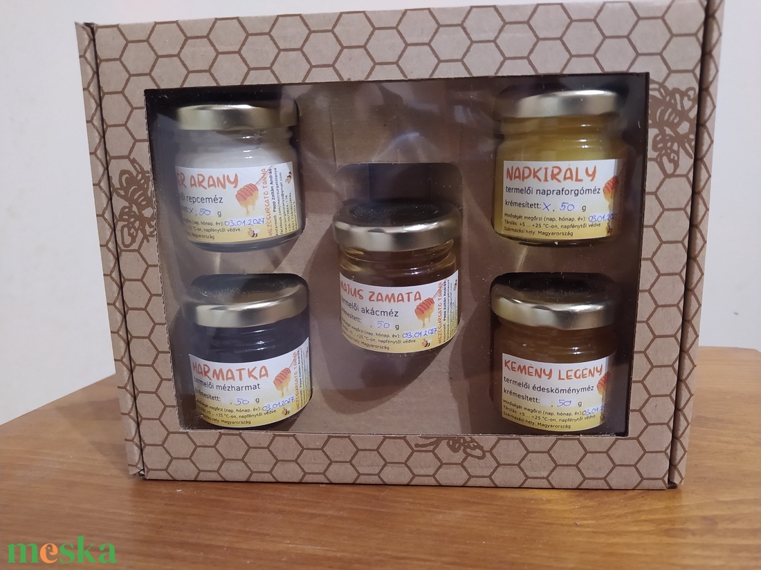 5 x 50 méz méhsejtmintás díszcsomagolásban - élelmiszer - méz & propolisz - Meska.hu