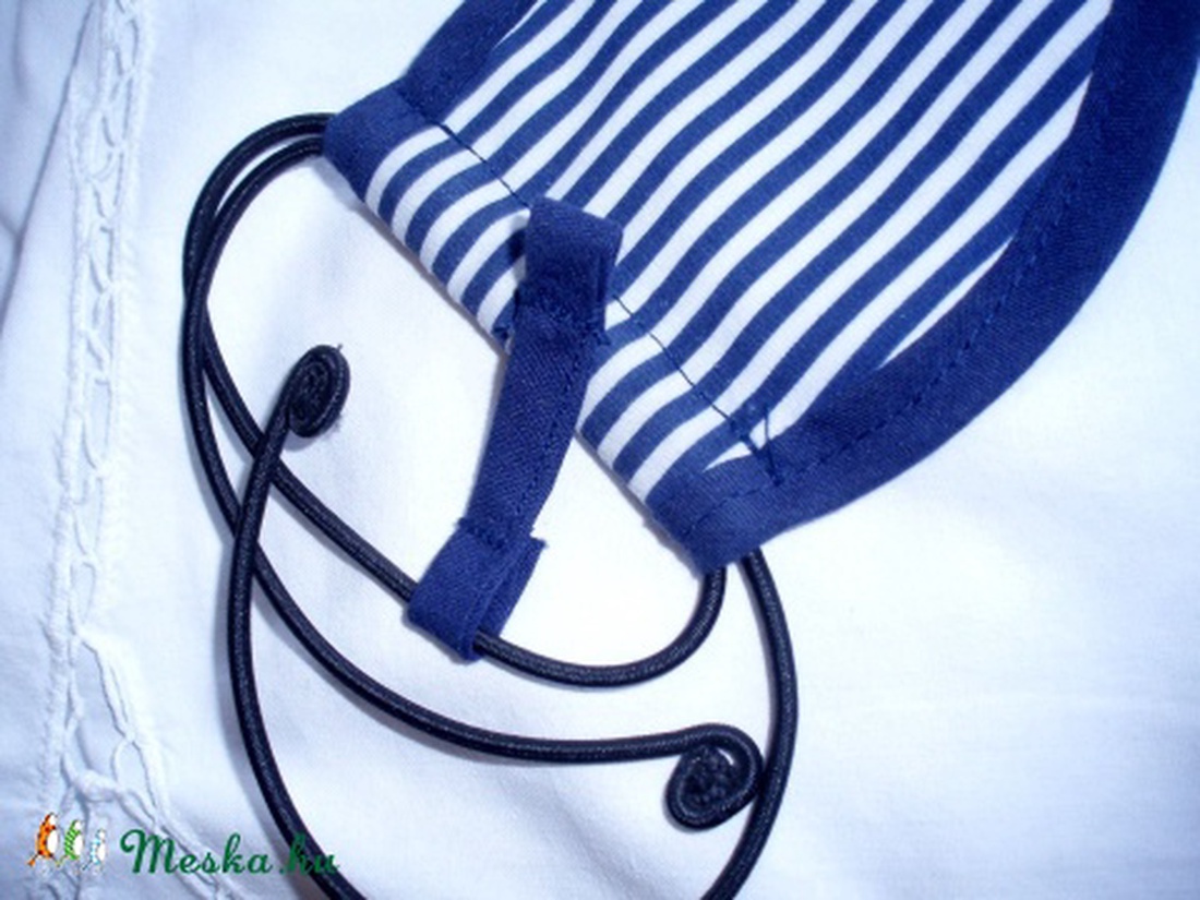 Kék-fehér csíkos békebeli bajuszkötő - félretéve Vajdáné részére -  - Meska.hu
