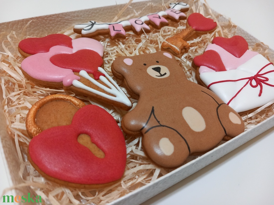 Valentin-napi Mézeskalács Box - Szerelmes levél Macival szett - otthon & életmód - konyhafelszerelés, tálalás - sütés, főzés - sütidísz - Meska.hu