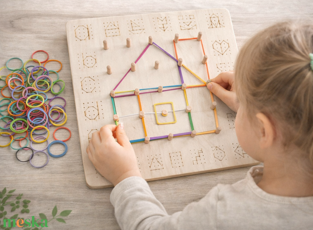 Montessori geotábla színes gumikkal � formaalkotó fejlesztőjáték - játék & sport - készségfejlesztő és logikai játék - oktató játékok - Meska.hu