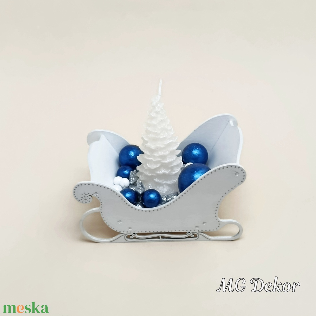 Fehér szánkós asztaldísz - karácsony - adventi díszek - adventi asztaldísz - Meska.hu