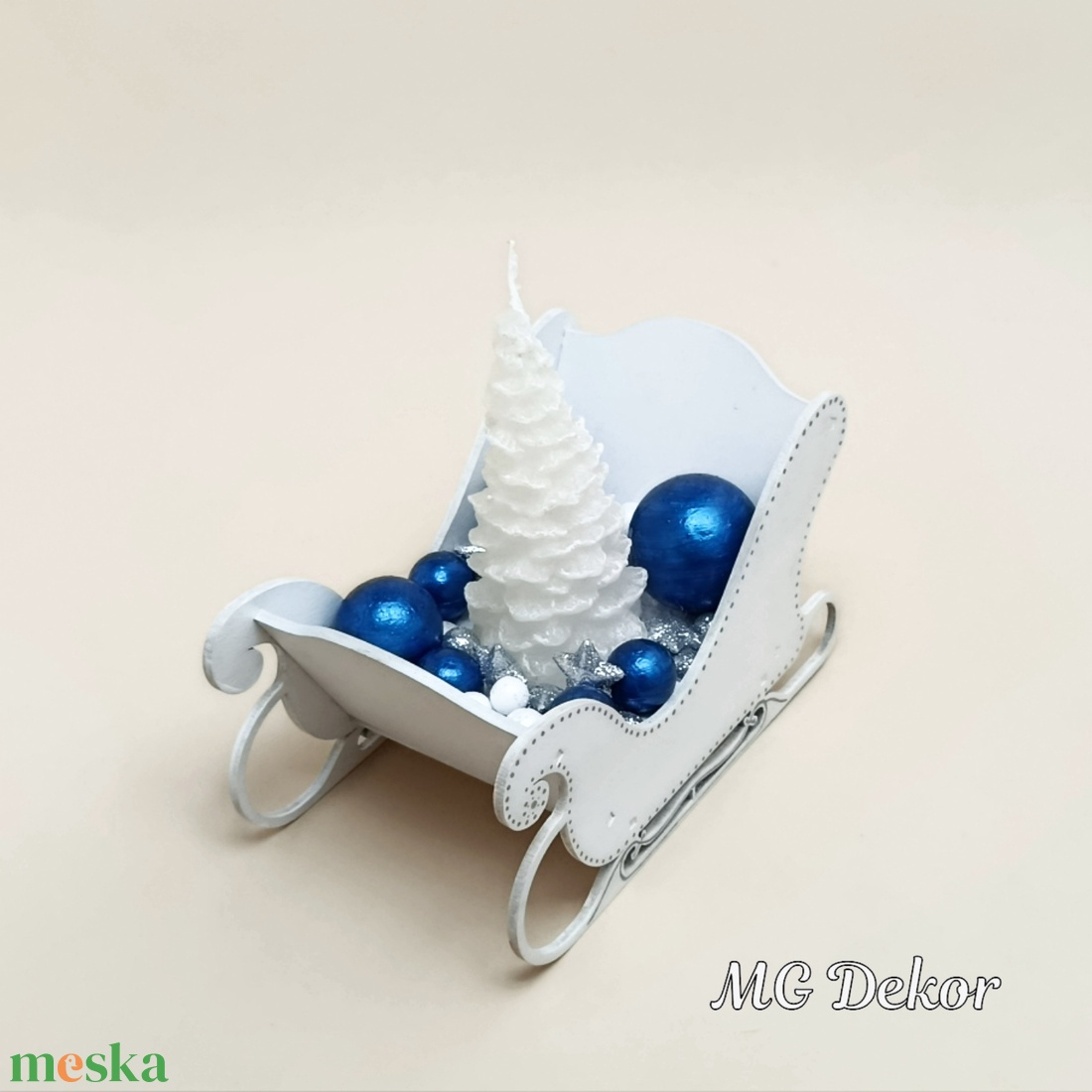 Fehér szánkós asztaldísz - karácsony - adventi díszek - adventi asztaldísz - Meska.hu