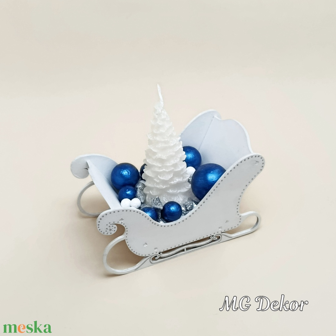 Fehér szánkós asztaldísz - karácsony - adventi díszek - adventi asztaldísz - Meska.hu