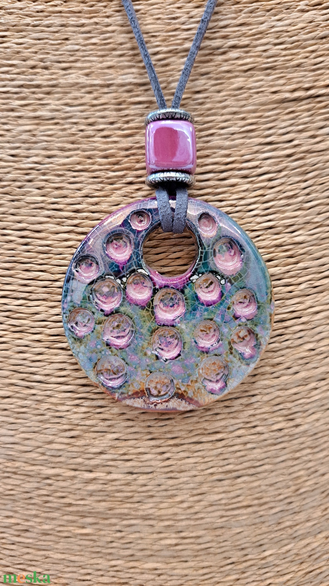 Kerámiamedálos hosszú lánc, kerek - ékszer - nyaklánc - hosszú nyaklánc - Meska.hu