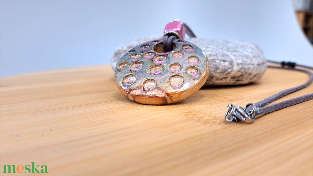 Kerámiamedálos hosszú lánc, kerek - ékszer - nyaklánc - hosszú nyaklánc - Meska.hu