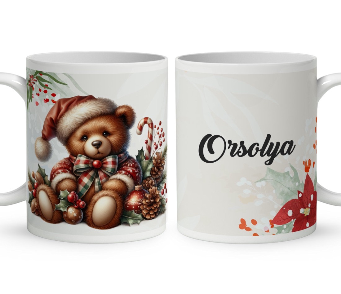 Névvel kérhető - Karácsonyi Teddy maci (toboz) mintás bögre - otthon & életmód - konyhafelszerelés, tálalás - tálalás - bögre & csésze - Meska.hu