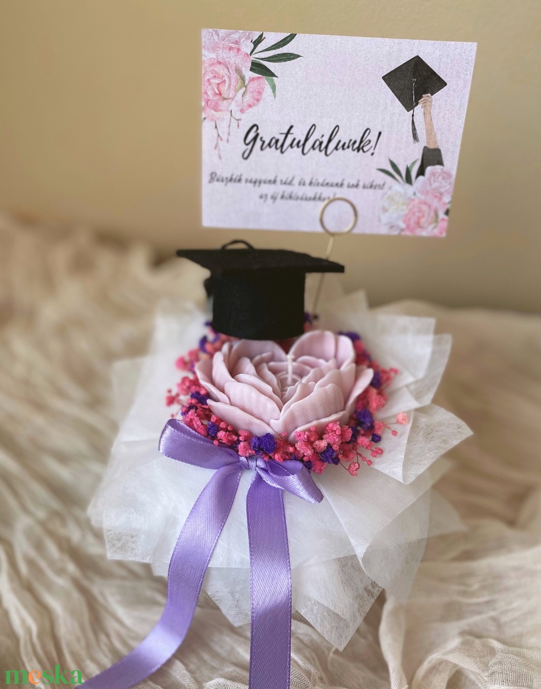 Gyertya virágbox (szójagyertyából) ballagásra, diplomaosztóra - kézműves ajándék - otthon & életmód - gyertya, illat, aroma - gyertya - Meska.hu