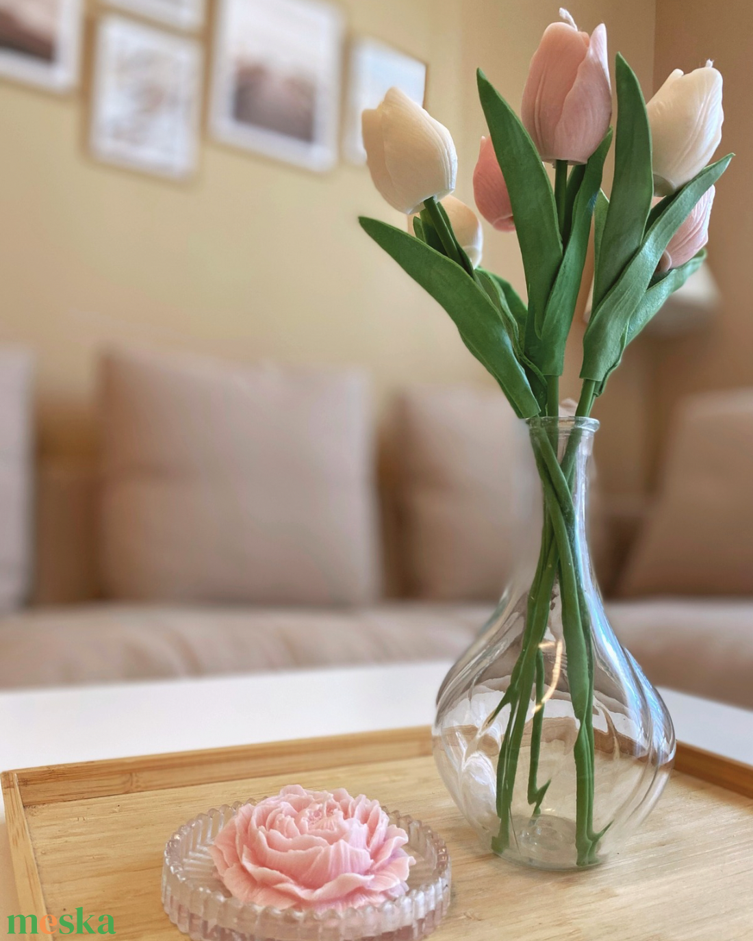 Gyertya tulipán élethű szárral (szójagyertya) - kézműves ajándék bármilyen alkalomra - otthon & életmód - gyertya, illat, aroma - gyertya - Meska.hu