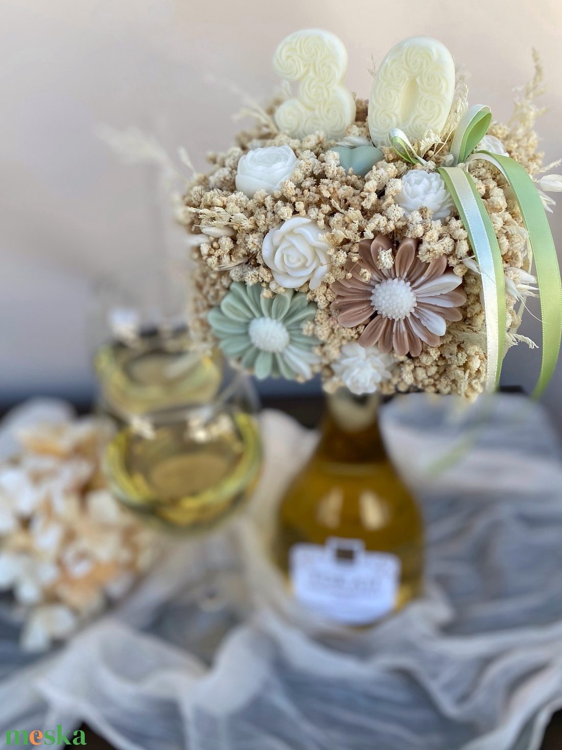 Dekorált palack/üveg dekoráció illatviasz gyertyával - kézműves ajándék bármilyen alkalomra - otthon & életmód - dekoráció - asztal és polc dekoráció - díszüveg - Meska.hu