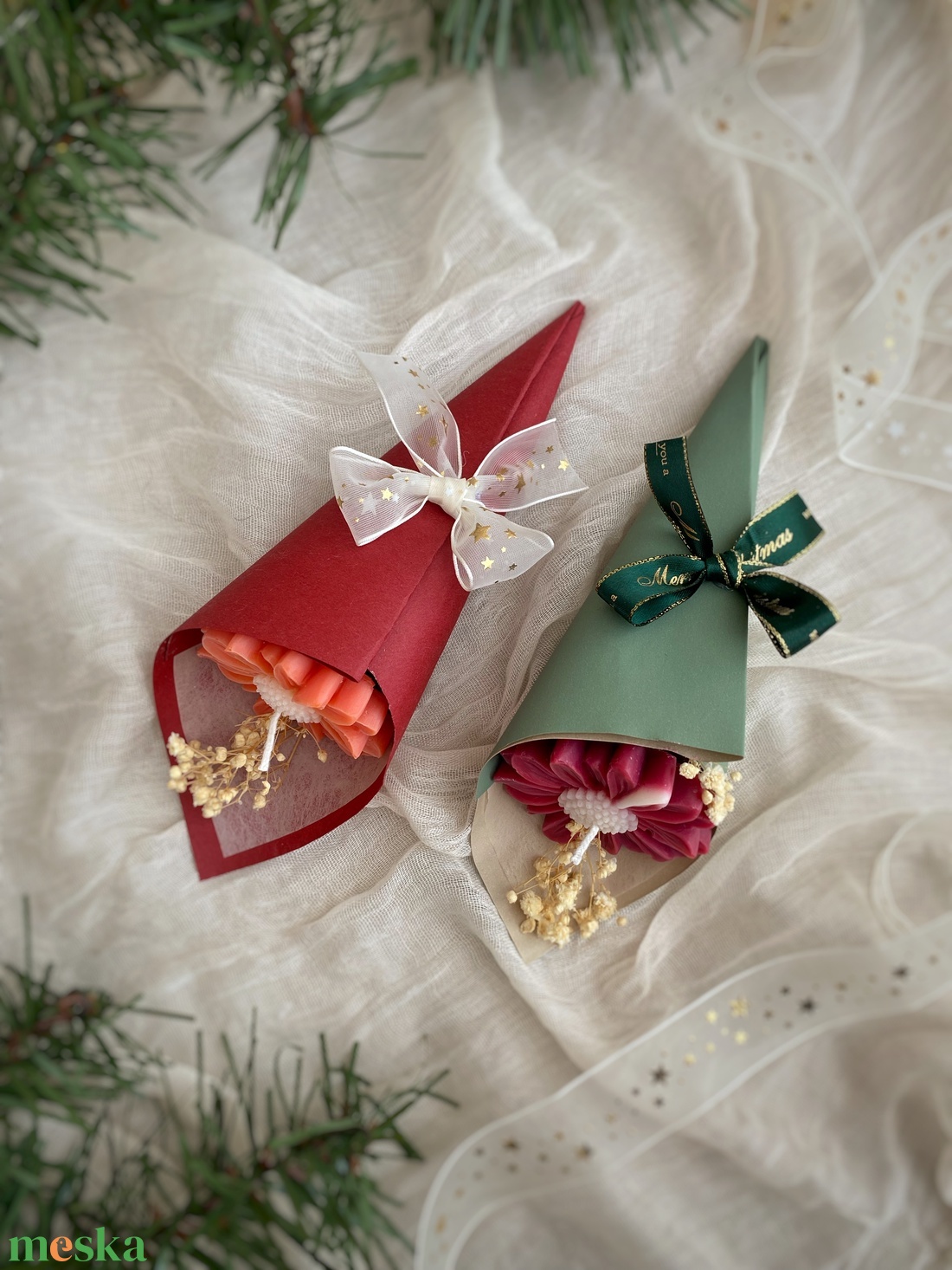 Karácsonyi gyertya margaréta mini csokor (szójagyertya) - kézműves ajándék bármilyen alkalomra - otthon & életmód - gyertya, illat, aroma - gyertya - Meska.hu