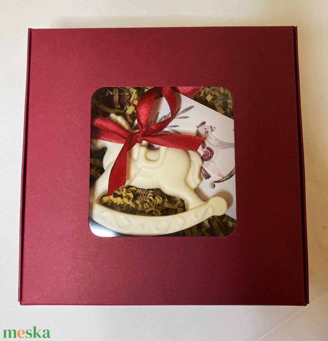 Karácsonyfa dísz, felakasztható hintaló üdvözlőkártyával - otthon & életmód - dekoráció - dísztárgy - Meska.hu